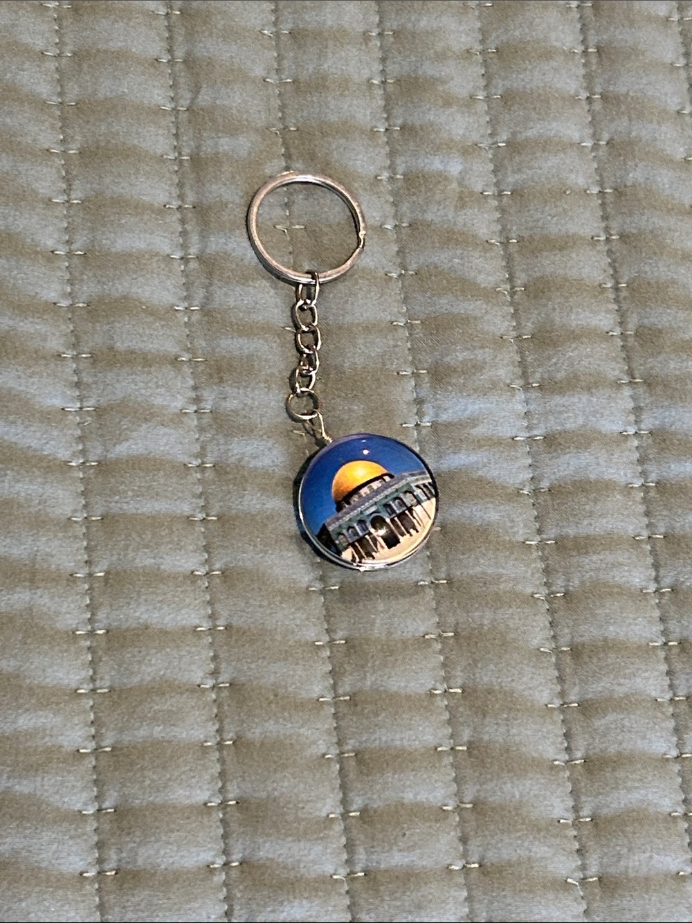 Al Aqsa keychain Round Dome Keychain with Blue and Gold Accent